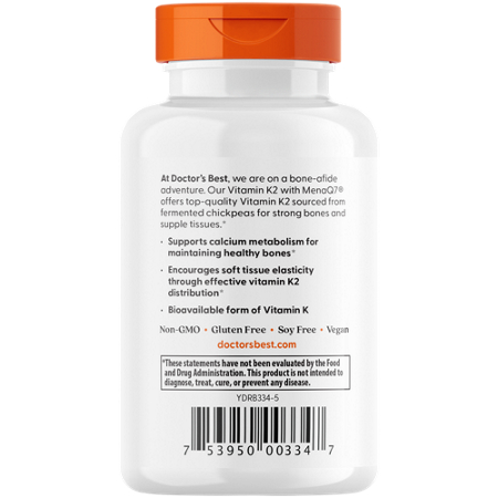Doctors Best Natural Vitamin K2 MK-7 with MenaQ7 bottle back