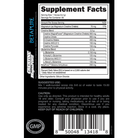 Supplement Facts label for Bucked Up Buck Build Creatine Glutamine
