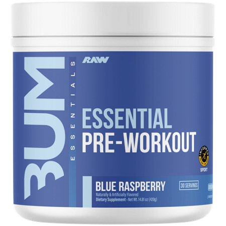RAW Essential Pre-Workout Powder Blue Raspberry container front
