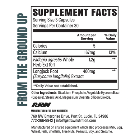 Supplement Facts label for RAW Signal Testosterone Booster