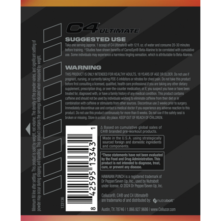 Directions for Cellucor C4 Ultimate Pre-Workout Hawaiian Punch Fruit Juicy Red