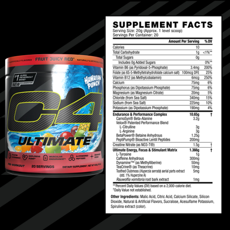 C4 Ultimate Pre-Workout Hawaiian Punch Fruit Juicy Red view 5