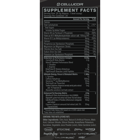 Supplement Facts label for Cellucor C4 Ultimate Shred Pre-Workout Pink Lemonade