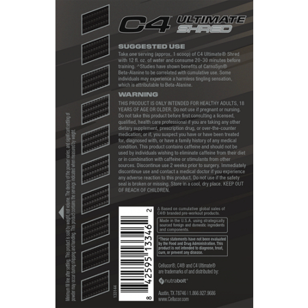 Directions for Cellucor C4 Ultimate Shred Pre-Workout Pink Lemonade