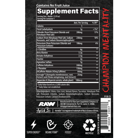 RAW CBUM Thavage PreWorkout Supplement Facts Label