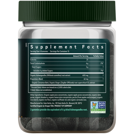 Gaia Herbs Ashwagandha Gummies Supplement Label