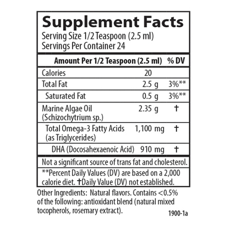Carlson DHA Omega Liquid Supplement Facts Label