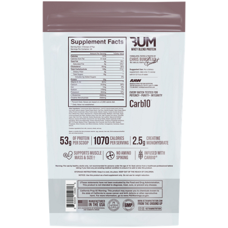 Supplement Facts for RAW CBUM Mass Gainer Protein Powder