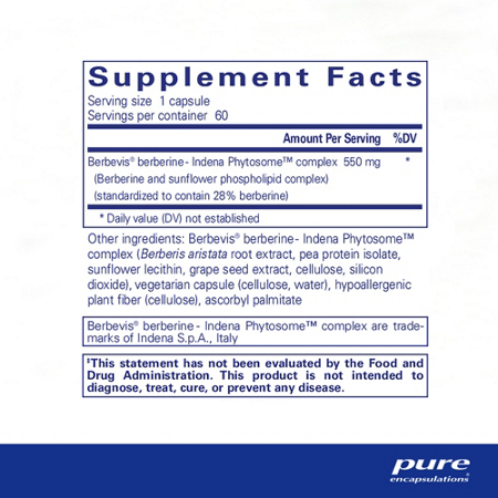 Supplement Facts label for Berberine UltraSorb 500mg