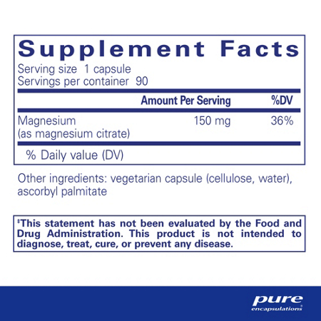 Supplement Facts for Magnesium Citrate Capsules 150 MG