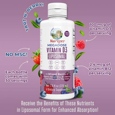 MaryRuth's Megadose Vitamin D3 Liquid Liposomal bottle view 7