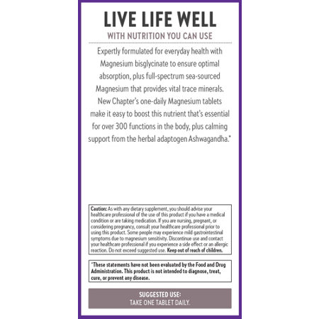 New Chapter Magnesium & Ashwagandha tablets label