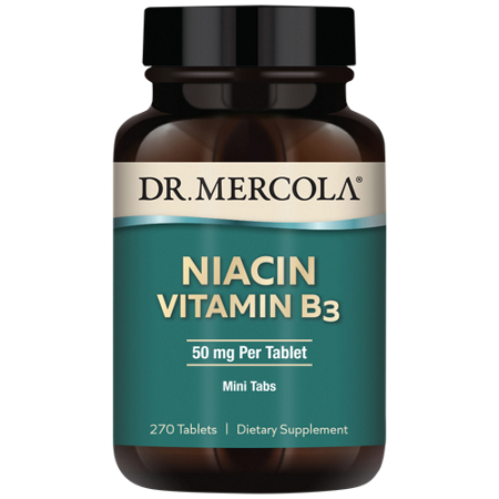 Mercola Niacin Vitamin B3 mini tablets 50 MG bottle front