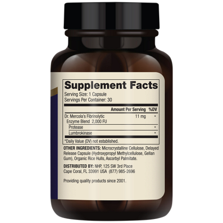 Mercola Lumbrokinase Enzymes Supplement Facts Label