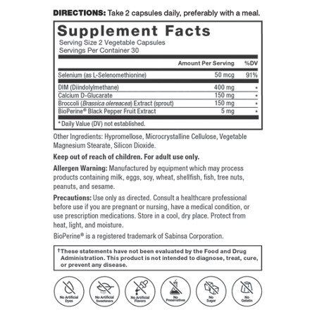 Supplement Facts label for Force Factor DIM Max 400MG capsules
