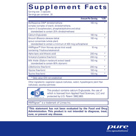 Supplement Facts label for Pure Encapsulations DIM Detox