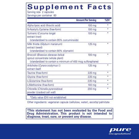 Supplement Facts label for Pure Encapsulations Liver GI Detox capsules