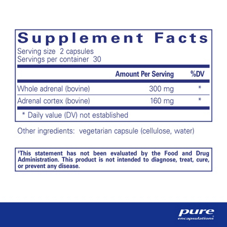 Supplement Facts label for Adrenal Support Supplement