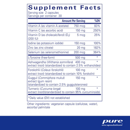 Supplement Facts label for Pure Encapsulations Thyroid Support Complex