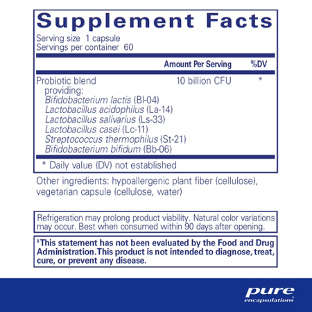 Supplement Facts label for Pure Encapsulations Probiotic GI