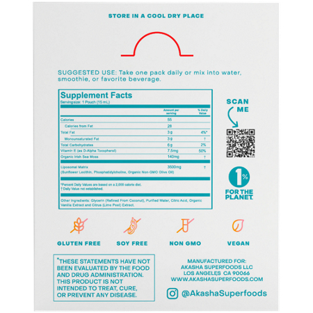 Supplement Facts for Akasha Sea Moss Gel Sweet Citrus