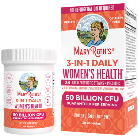 MaryRuth's 3-in-1 Daily Women's Health Probiotic bottle and box front