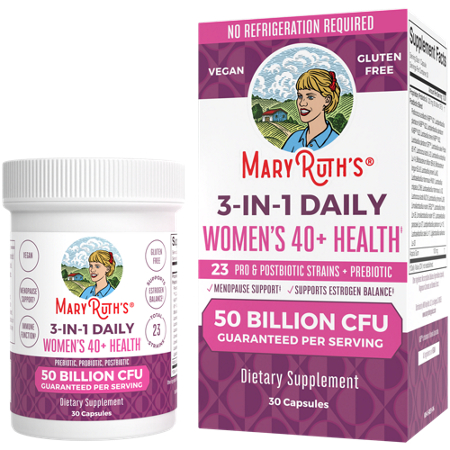 MaryRuth's 3-in-1 Daily Women's 40+ Health Probiotic box and bottle front