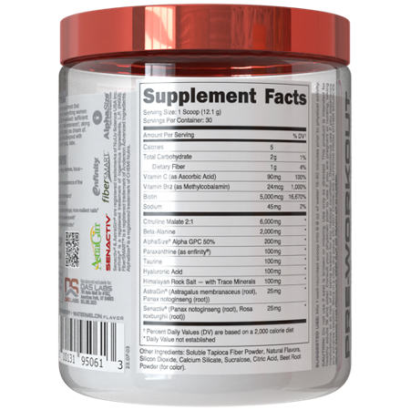 Supplement Facts label for Bucked Up Babe Pre-Workout Watermelon Splash