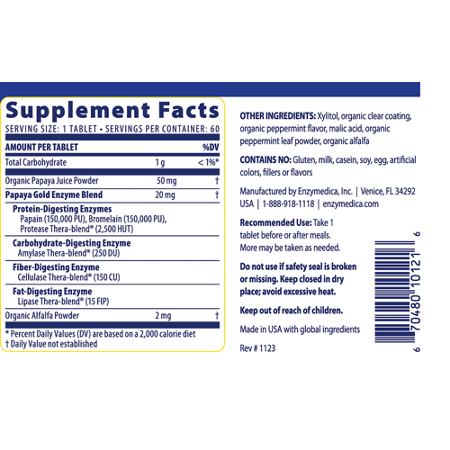 Supplement Facts for Enzymedica Papaya Gold Enzyme Formula