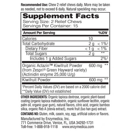 Enzymedica Kiwi Chews Supplement Facts Label