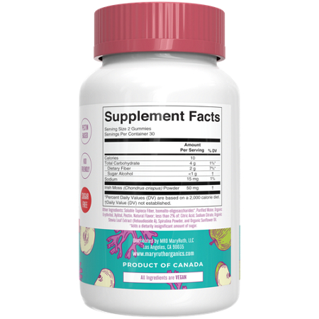 Sea Moss Gummies Supplement Facts label, Irish Moss flavor