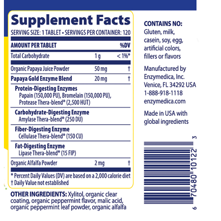 Supplement Facts for Papaya Gold Enzyme Tablets