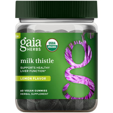 Gaia Herbs Milk Thistle Gummies lemon flavor bottle front