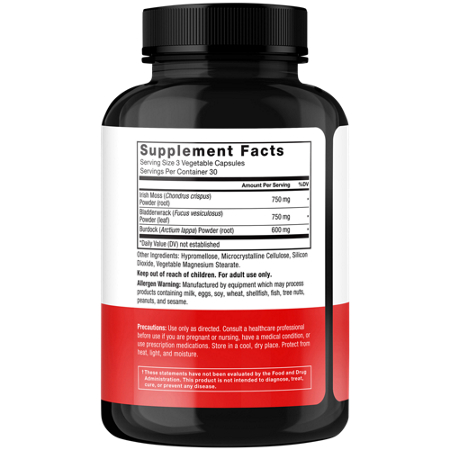 Supplement Facts label for Force Factor Irish Sea Moss Complex capsules 2100 MG