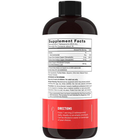 Supplement Facts label for Force Factor Liquid Chlorophyll Mint