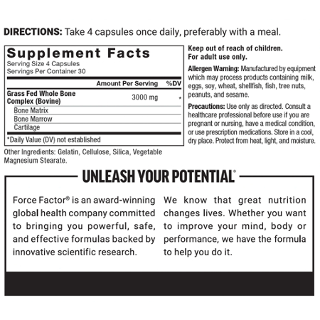 Supplement Facts label for bone and marrow capsules 750 MG
