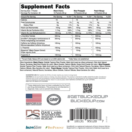 Supplement Facts label for Bucked Up Babe Boost Variety Pack