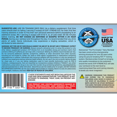 Directions for Evogen Nutrition Inc EVP Xtreme Elite Pump and Training Ignitor