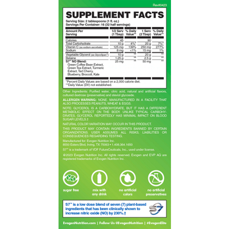 EVP AQ Liquid Muscle Volumizer Supplement Facts Label
