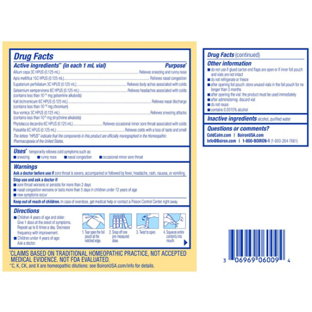 Drug Facts label for Boiron ColdCalm Kids Homeopathic Medicine