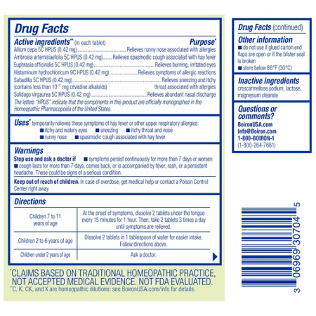 Directions for Boiron AllergyCalm Kids Tablets