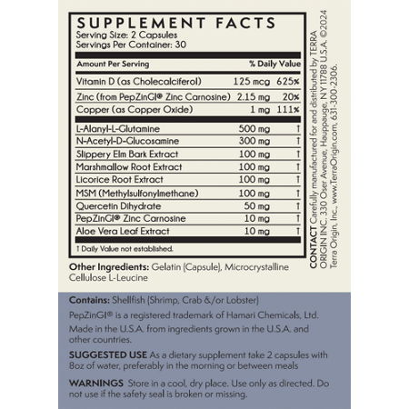 Supplement Facts for Terra Origin Healthy Gut Capsules