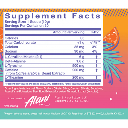 Alani Nu Pre-Workout Supplement Facts Label