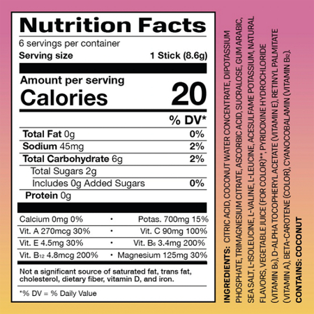 Supplement Facts label for PRIME Hydration Drink Mix Strawberry Banana