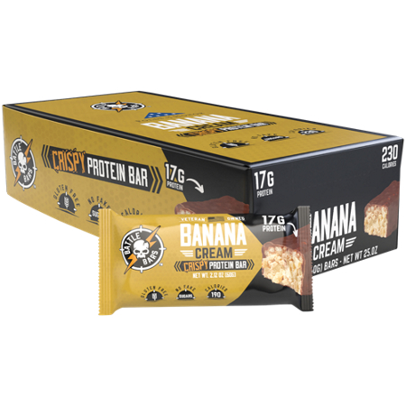 Crispy Protein Bar Banana Cream box front with protein bar packaging