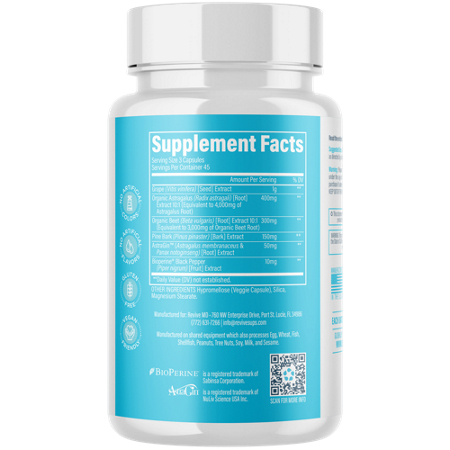 Supplement Facts label for Revive MD Kidney Healthy Kidney Support capsules