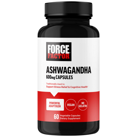 Force Factor Ashwagandha Supports Stress Relief capsules 600 MG bottle front