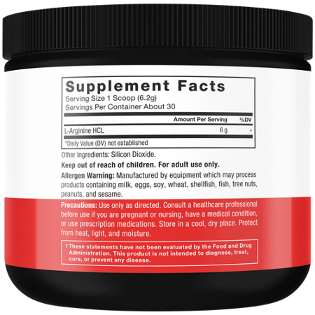 Force Factor L-Arginine HCL Supplement Facts Label