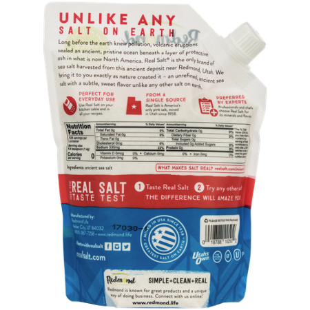 Ancient Fine Sea Salt Unrefined Mineral Salt by Redmond Clay pouch back