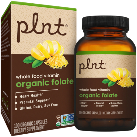 plnt Organic Folate Whole Food Prenatal Support bottle front